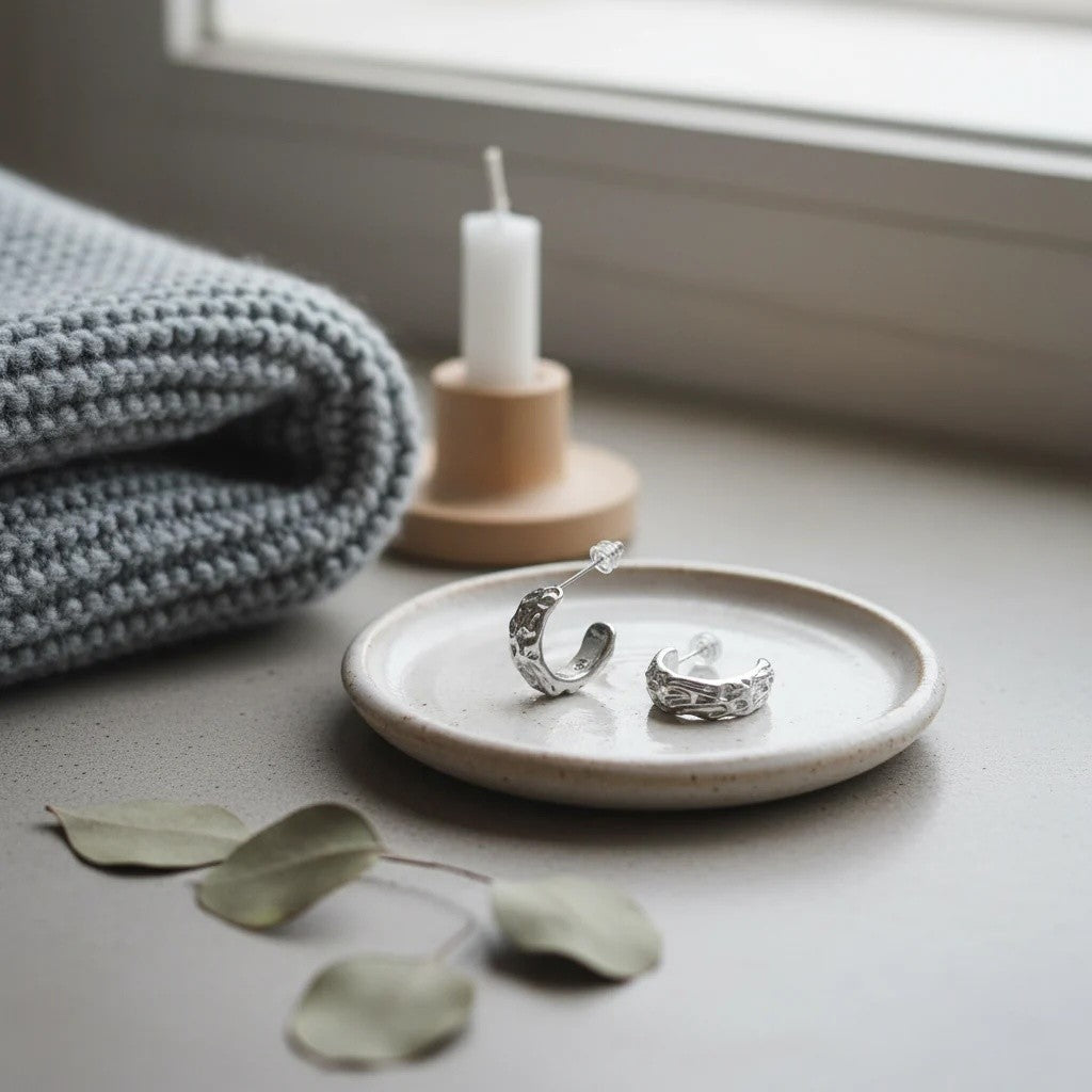 muun studios Fia Tekstureret Øreringe - Stor - Rustfrit Stål Earring