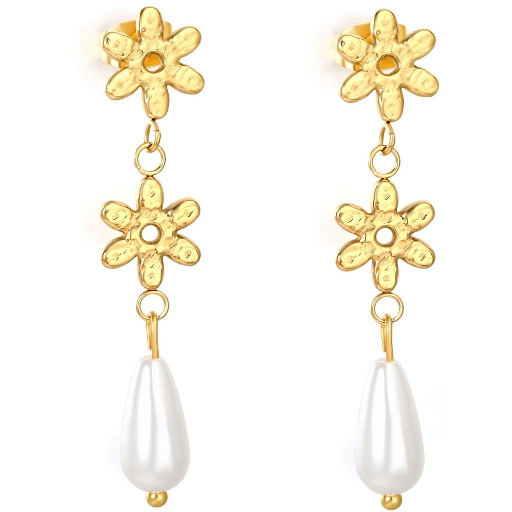 muun studios Floral Pearl Drop Earrings – 18K Gold Plated Earring
