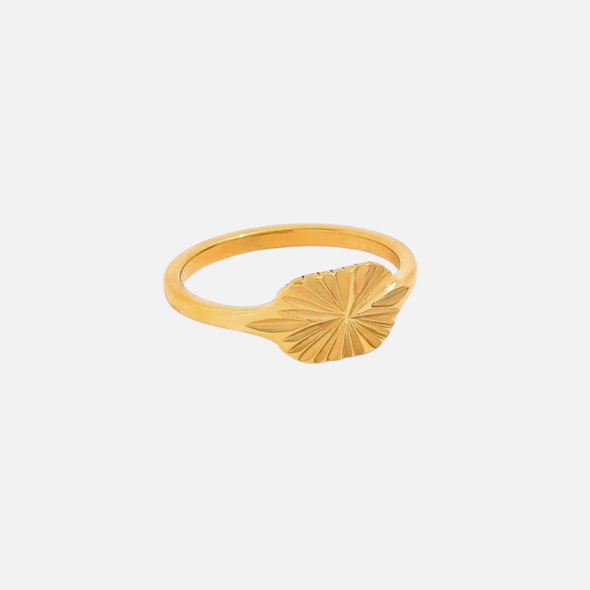 Sun Burst Rektangulær Signet Ring - 18K Guldbelagt